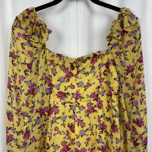 For Love&Lemons Yellow Silk Floral Beaumont Mini Dress Sz.M - Picture 11 of 16